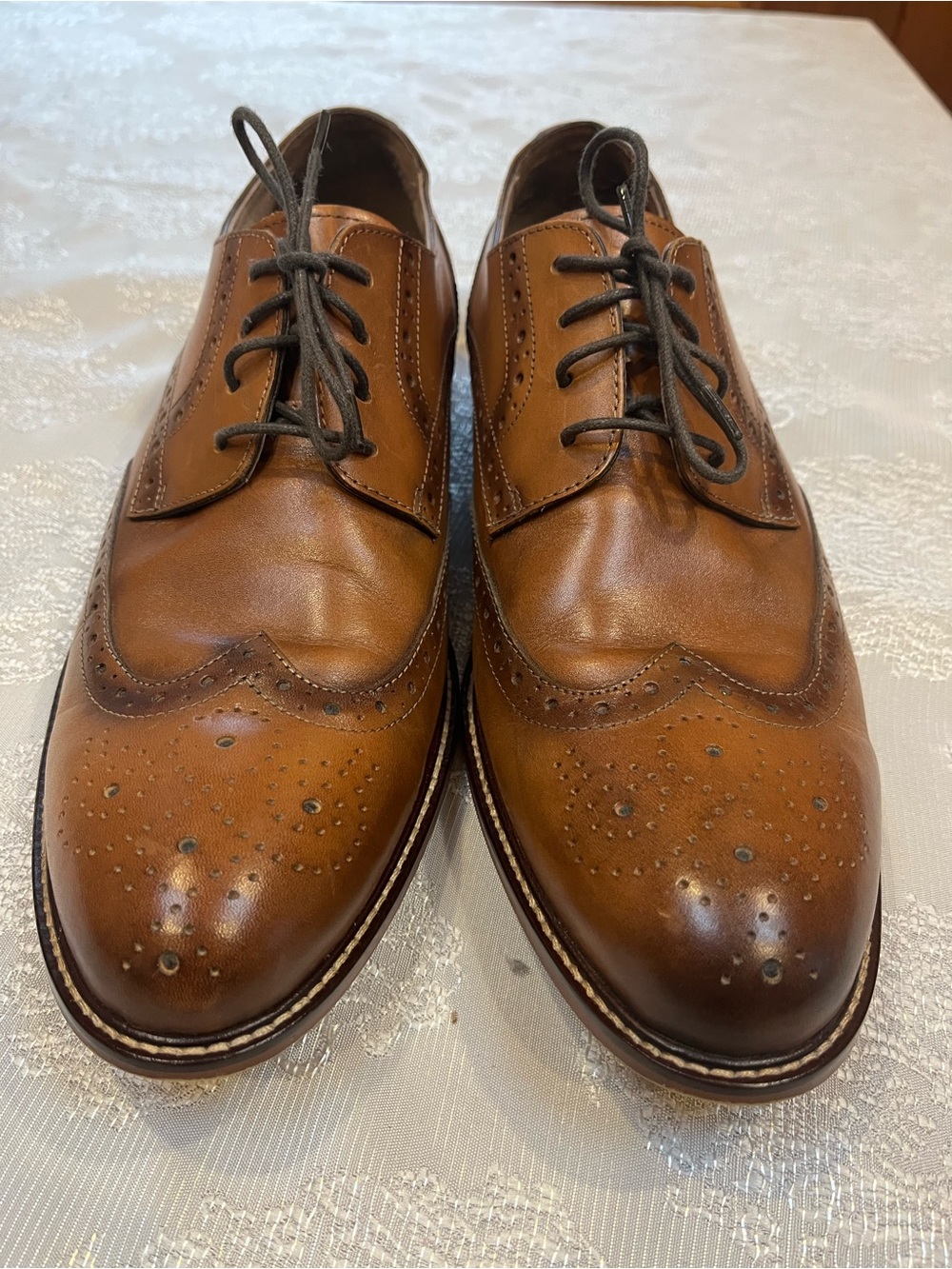 Joseph Abboud Tan Brown Leather Wingtip Oxfords